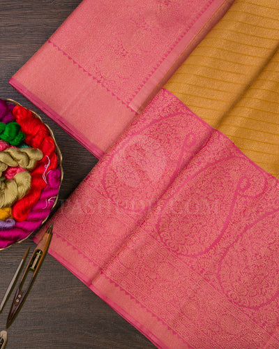 Mustard Yellow And Baby Pink Kanjivaram Silk Saree - S1261(B)