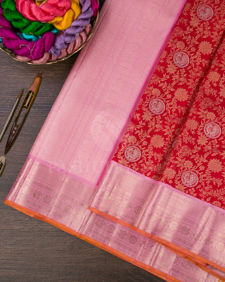 Red And Baby Pink Kanjivaram Silk Saree - S1329(A)