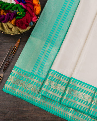 Cream And Sea Green Kanjivaram Silk Saree - S1296(A)