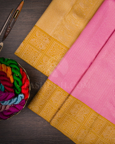 Rose Pink And Tuscany Yellow Kanjivaram Silk Saree - S1305(A)