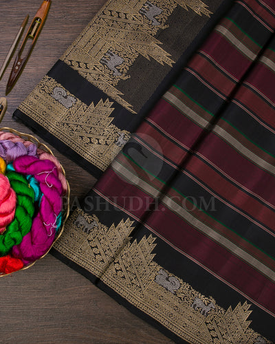 Black, Red And Green Kanjivaram Silk Saree - S1331(A)