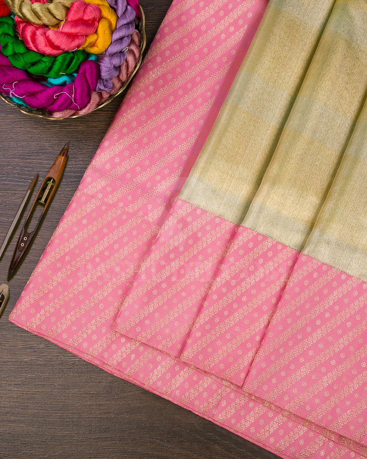 Green Blue And Baby Pink Organza Shimmer Kanjivaram Silk Saree - S1326(A)