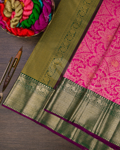 Candy Pink And Forest Green Kanjivaram Silk Saree - S1337(A)