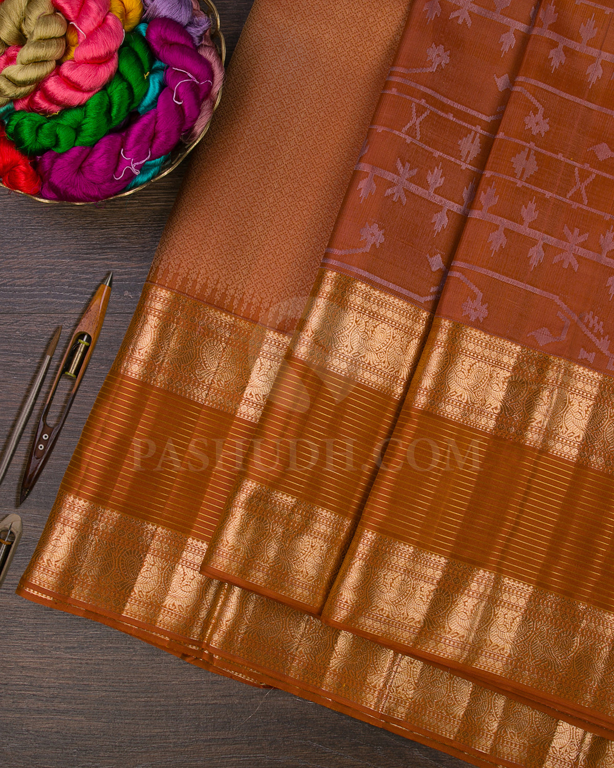 Mild Brown Kanjivaram Silk Saree - D579(B)