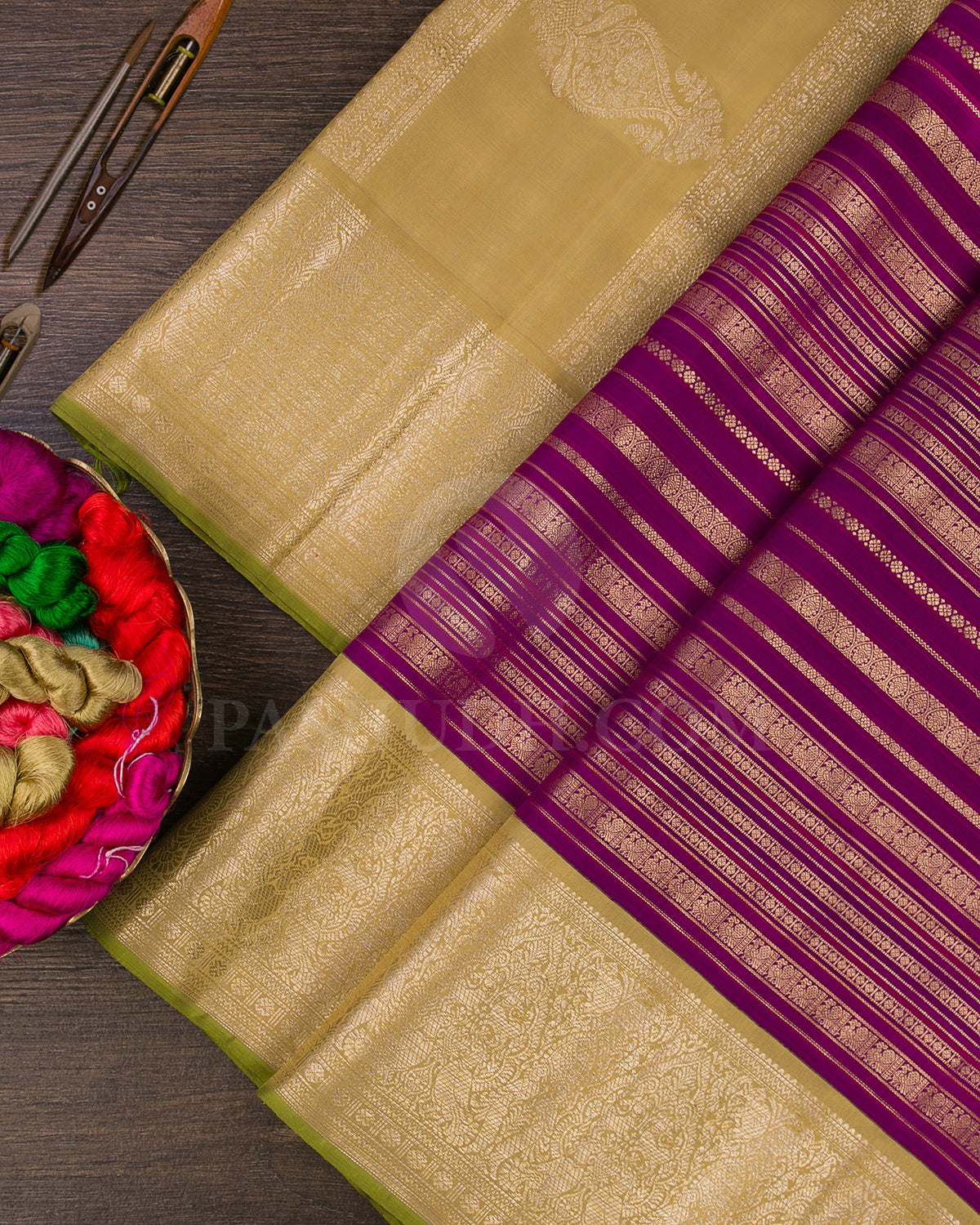 Violet And Beige Kanjivaram Silk Saree - S1203(C)