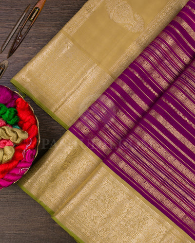 Violet And Beige Kanjivaram Silk Saree - S1203(C)