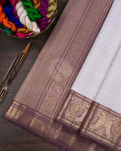 White And Heather Purple Kanjivaram Silk Saree - S1295(A)