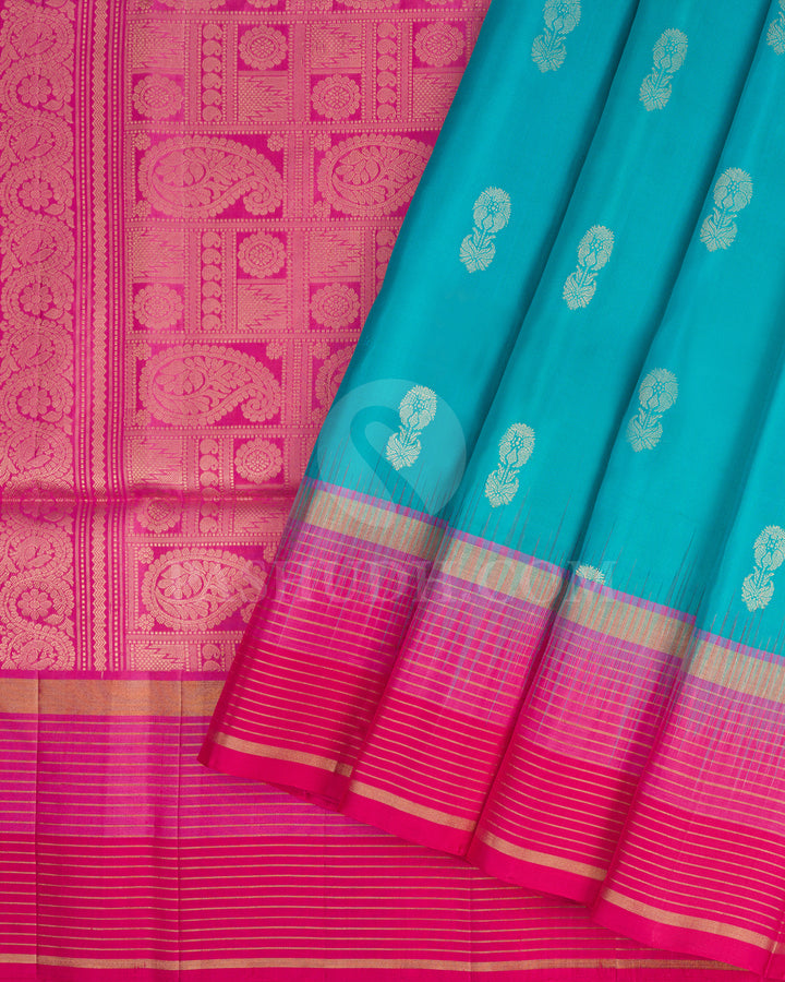 Light Blue and Pink Soft Silk Saree - AC37