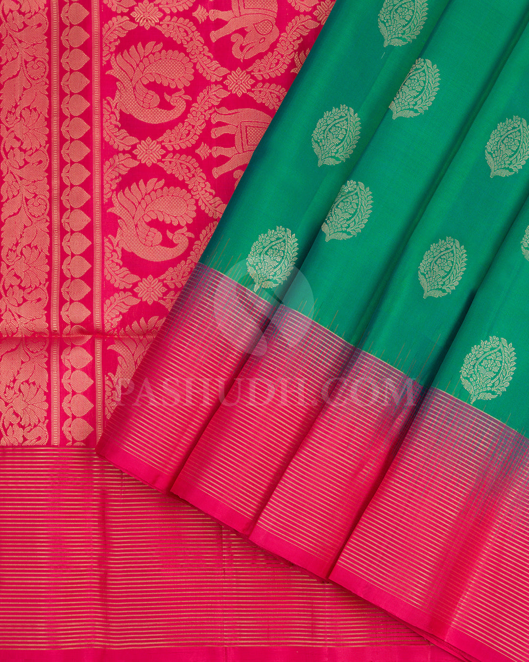 Dual Shaded Green and Rouge Pink Soft Silk Saree - AC27
