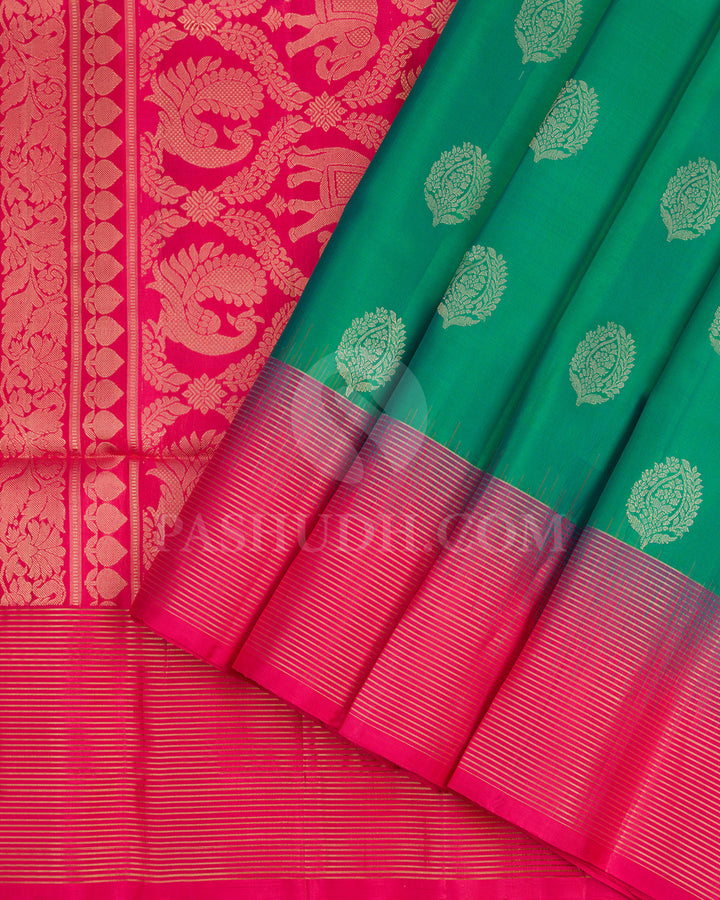 Dual Shaded Green and Rouge Pink Soft Silk Saree - AC27