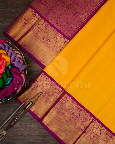 Mango Yellow And Magentha Traditional Kanjivaram Silk Saree - SVJ64