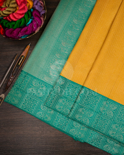 Mango Yellow And Sapphire Green Kanjivaram Silk Saree - S1305(B)