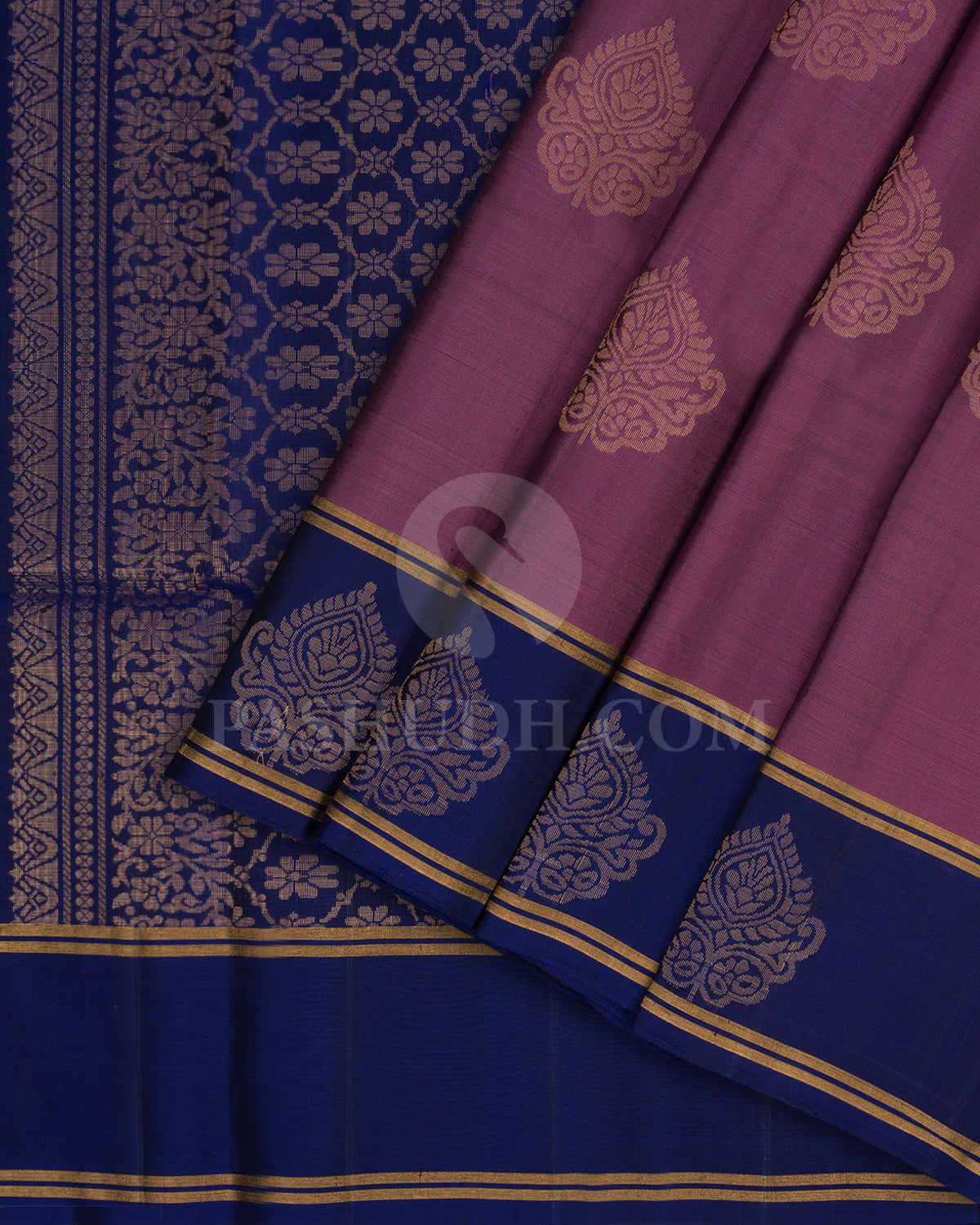 Grape and Navy Blue Soft Silk Saree - AC60