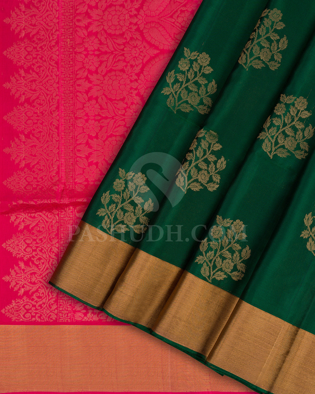 Forest Green and Bright Pink Soft Silk Saree - AC13