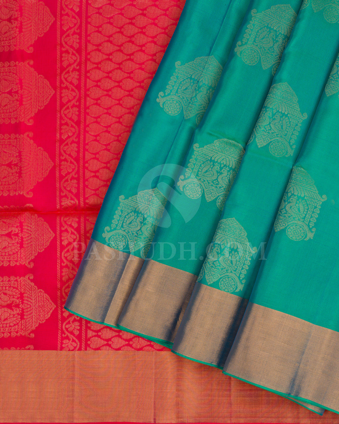 Reddish Pink and Blue Green Soft Silk Saree - AC53