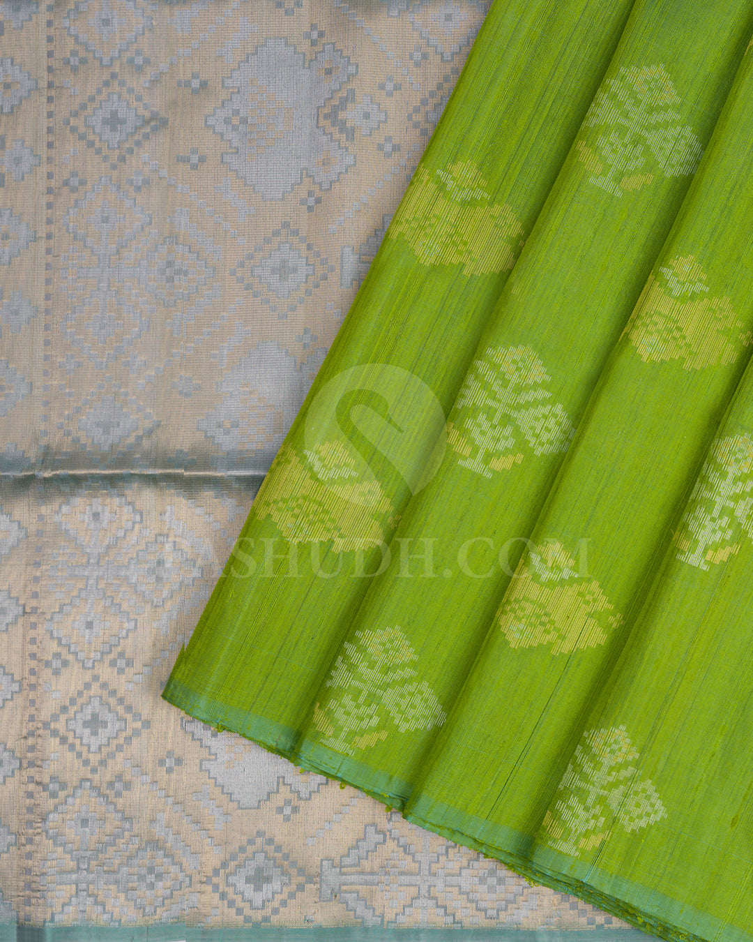 Light Green and Teal Blue Dupion Soft Silk Saree - AC70