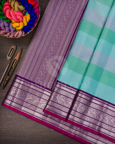 Green, Blue, Pink And Violet Kanjivaram Silk Saree - S1360( C )