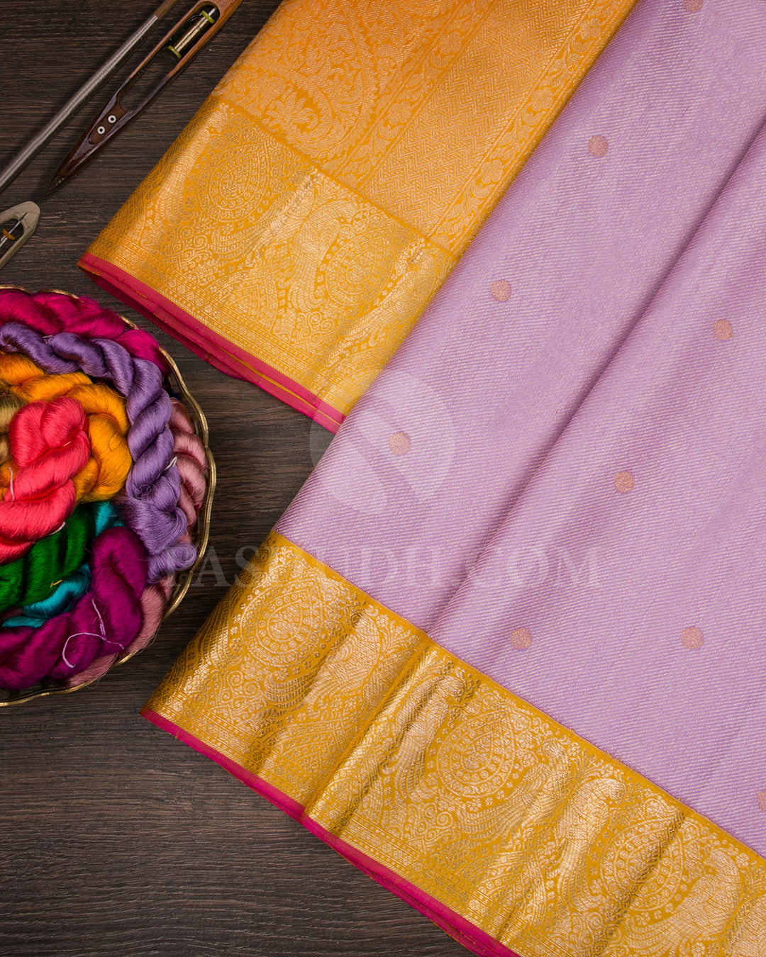 Lavender And Mango Yellow Kanjivaram Silk Saree - S1366(A)