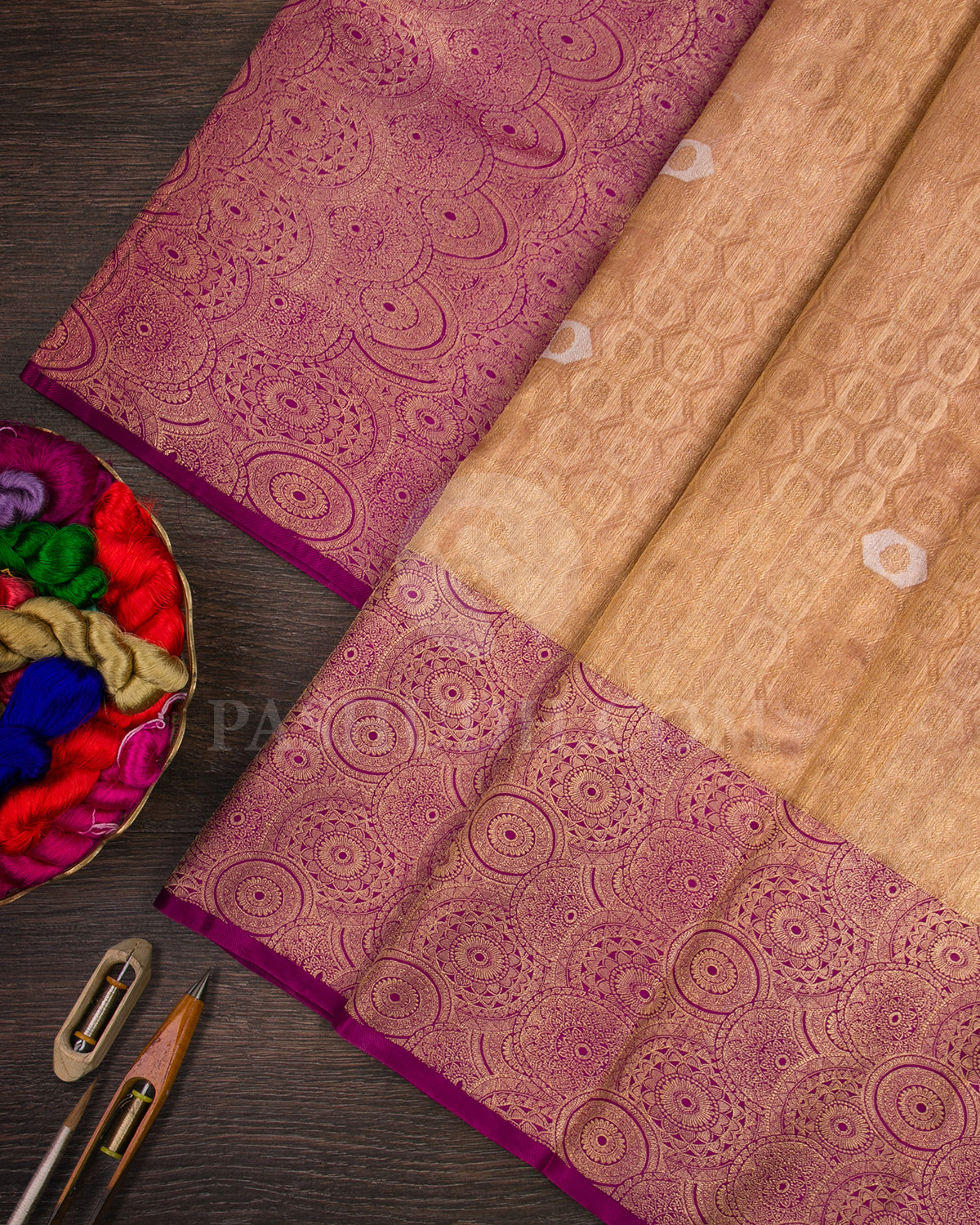 Gold And Violet Shimmer Organza Kanjivaram Silk Saree - S1373(A)