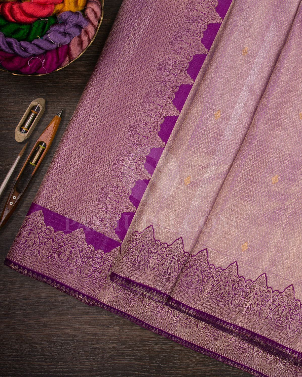 Lavender And Violet Shimmer Organza Kanjivaram Silk Saree - S1382(A)