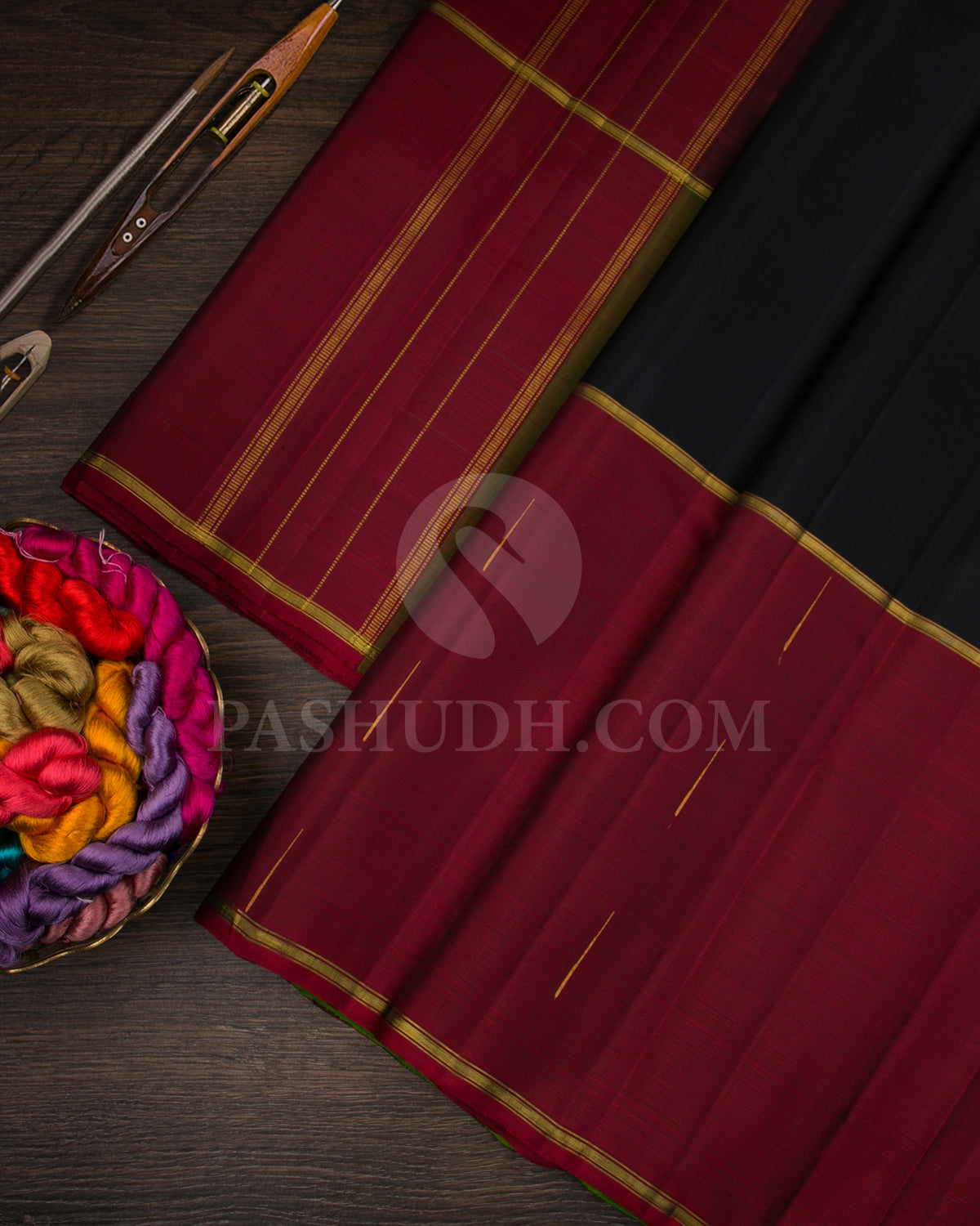 Black, Olive Green And Maroon Traditional Kanjivaram Silk Saree - SVJ88