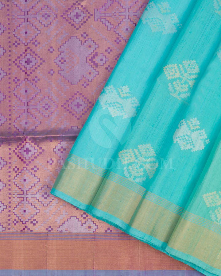 Sky Blue and Lavender Dupion Soft Silk Saree - AC22