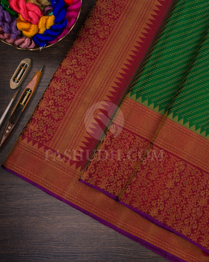 Dark Green And Maroon Kanjivaram Silk Saree - DJ321( C )