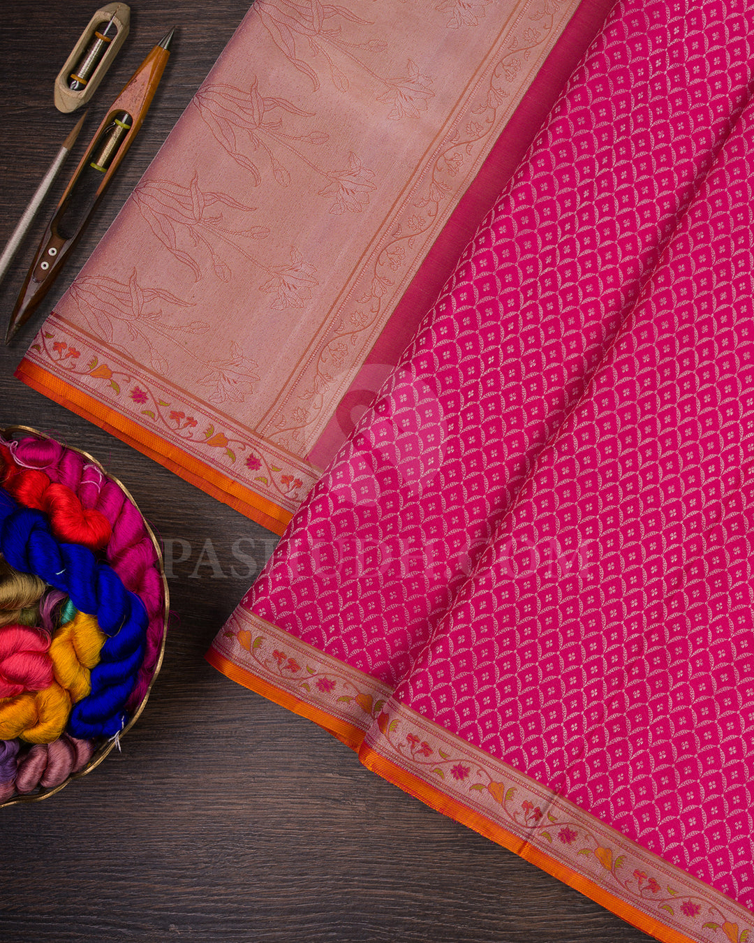 Mulberry Pink and Khaki Kanjivaram Silk Saree - DT300(A)