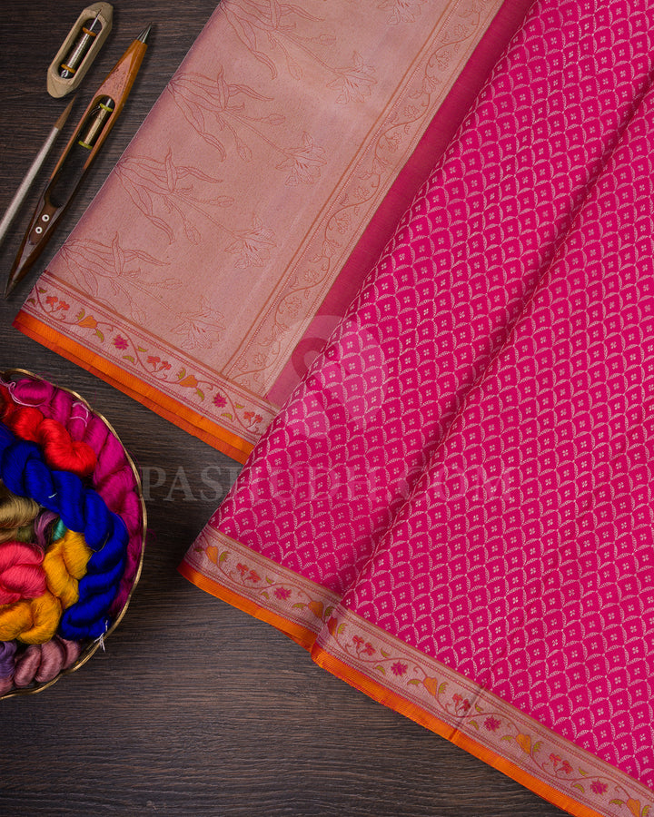 Mulberry Pink and Khaki Kanjivaram Silk Saree - DT300(A)