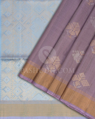 Grey, Lavender, Sky Blue Dupion Soft Silk Saree - AC72