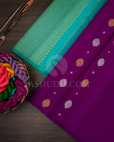 Violet And Sea Green Borderless Traditional Kanjivaram Silk Saree - SVJ60