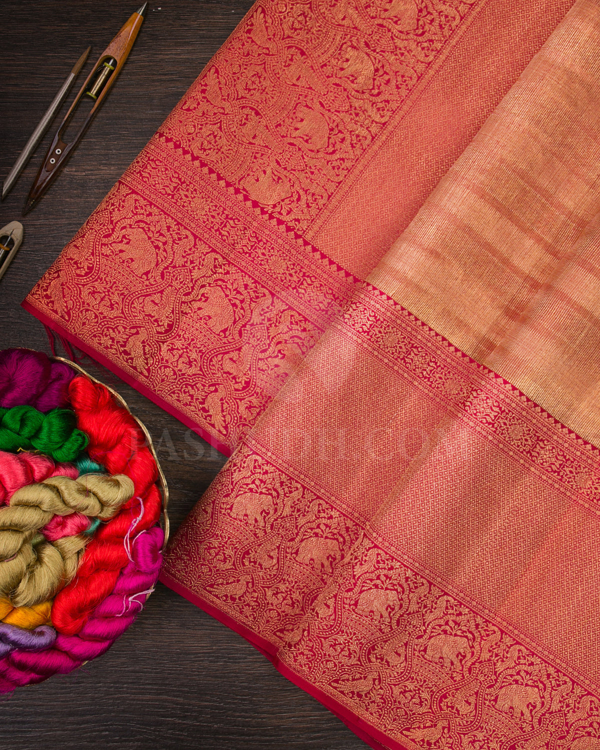 Red Shimmer Organza Kanjivaram Silk Saree - S1347(B)