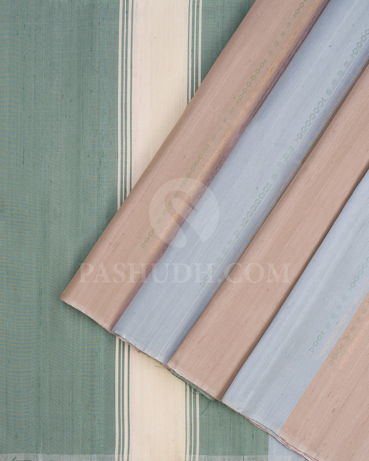 Greige, Olive and Powder Blue Dupion Soft Silk Saree - AC82