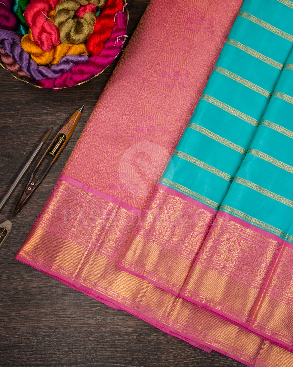 Turquoise Blue And Pink Traditional Kanjivaram Silk Saree - SVJ61