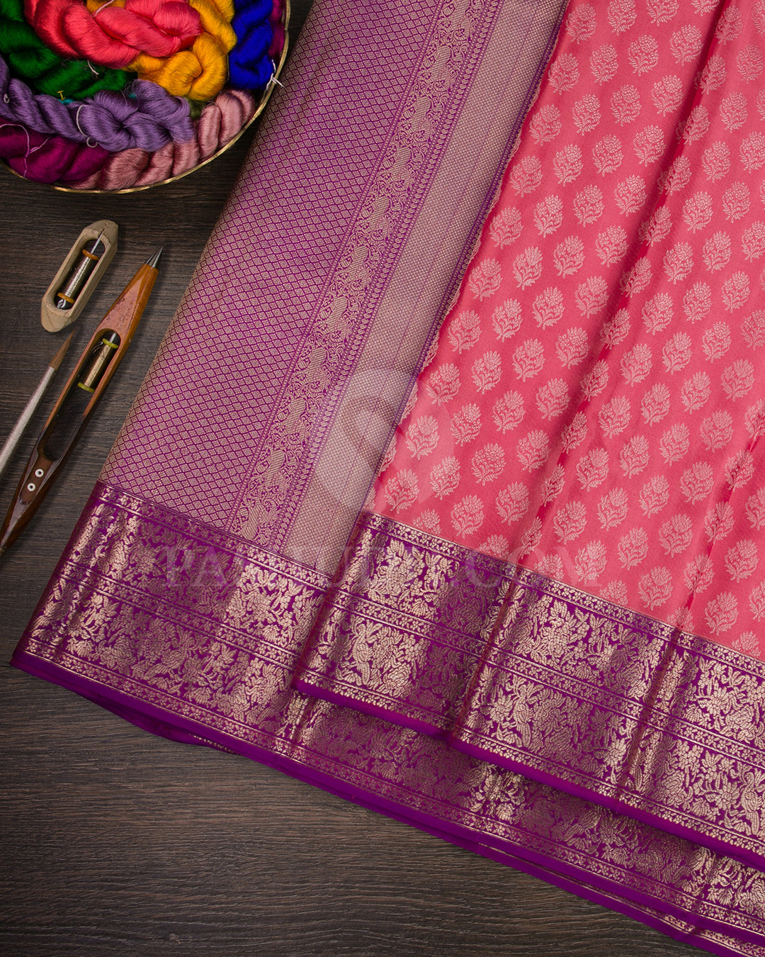 Baby Pink And Violet Kanjivaram Silk Saree -DT303(A)