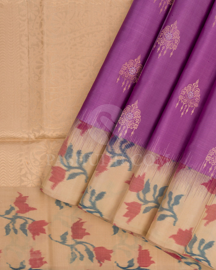 Lavender and Beige Soft Silk Saree - AC21