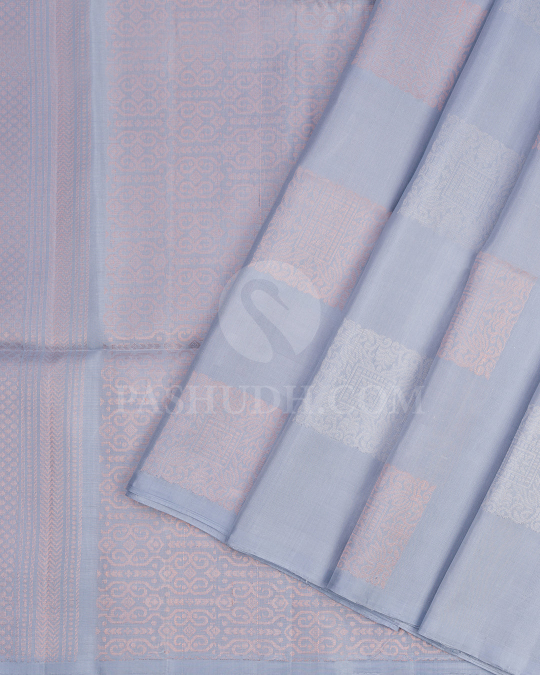 Powder Blue Soft Silk Saree with Rose Gold Zari - AC49
