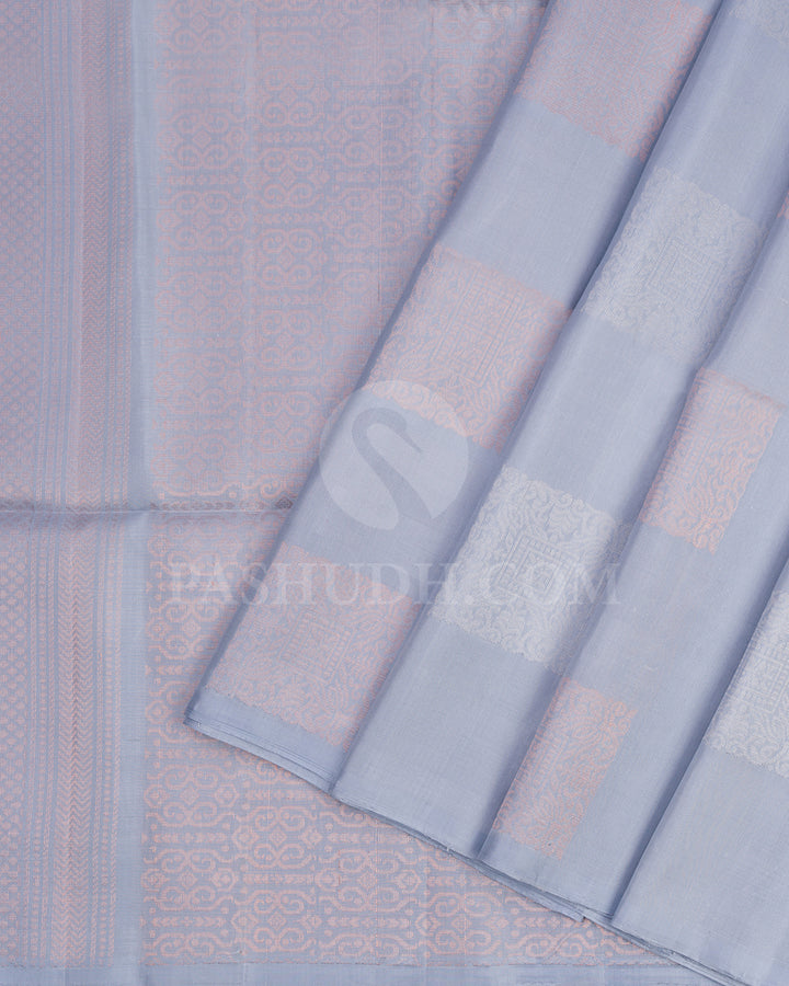 Powder Blue Soft Silk Saree with Rose Gold Zari - AC49