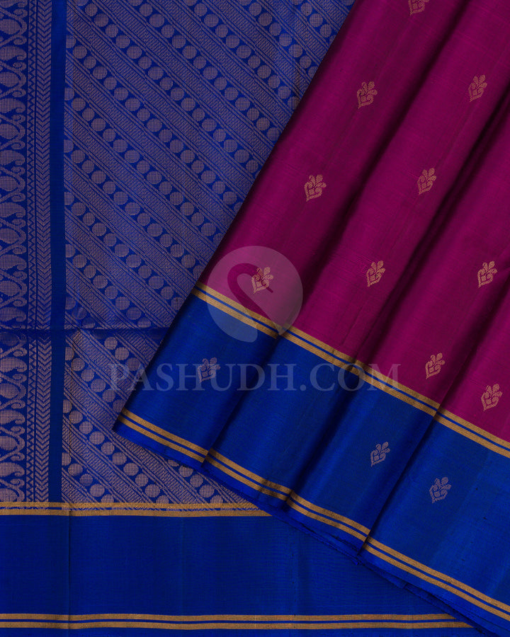 Wine and Royal Blue Soft Silk Saree - AC54
