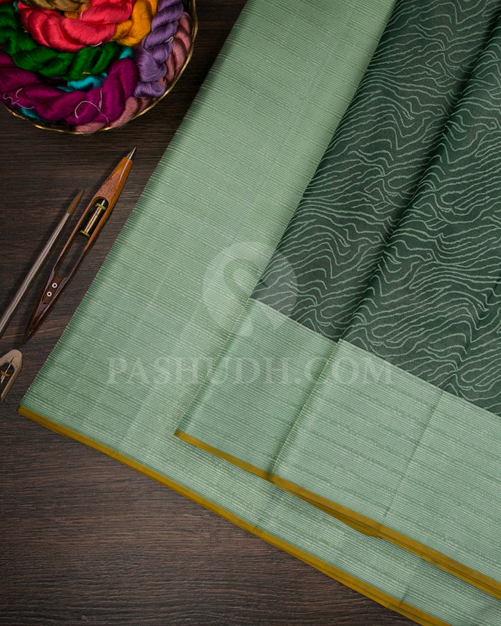 Bottle Green And Light Teal Kanjivaram Silk Saree - D507(H)