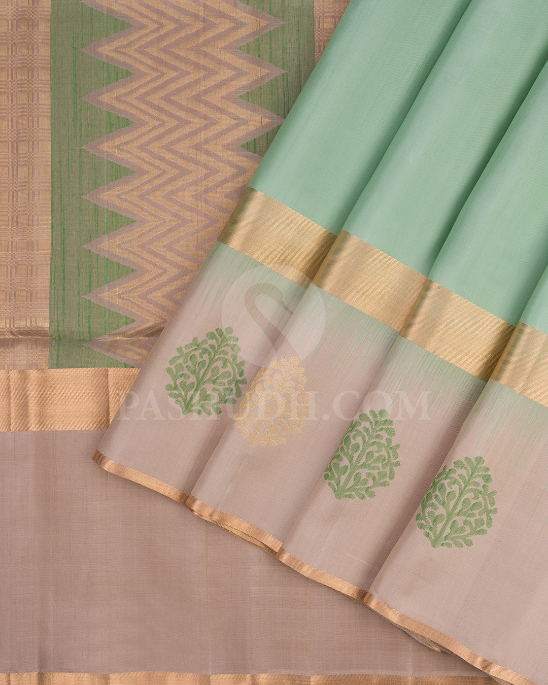 Mint Green and Beige Soft Silk Saree - AC14
