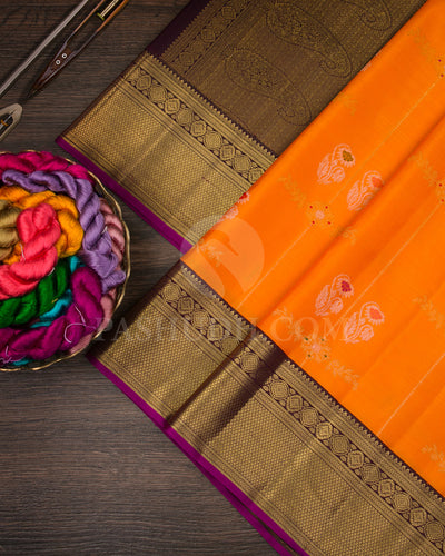 Orange And Deep Brown Pure Zari Kanjivaram Silk Saree - P168(A)