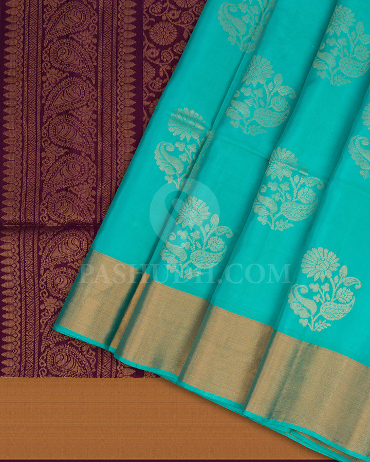 Artic Blue and Plum Soft Silk Saree - AC3