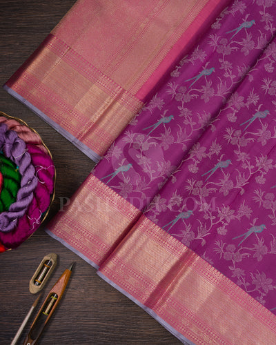 Heather Purple And Old Rose Kanjivaram Silk Saree - DJ348(A)