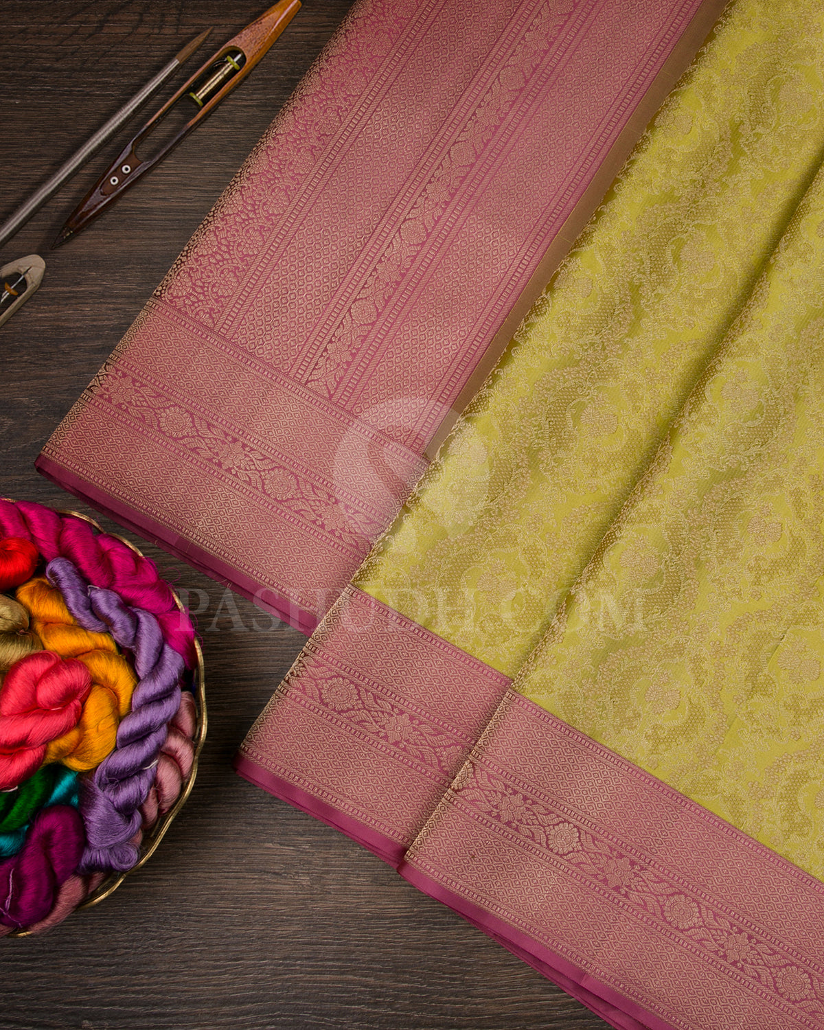 Elaichi Green And Mauve Pink Kanjivaram Silk Saree - DT277(B)