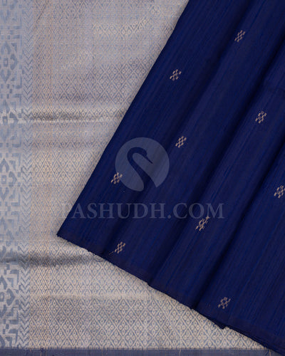 Navy Blue Dupion Soft Silk Saree - AC94