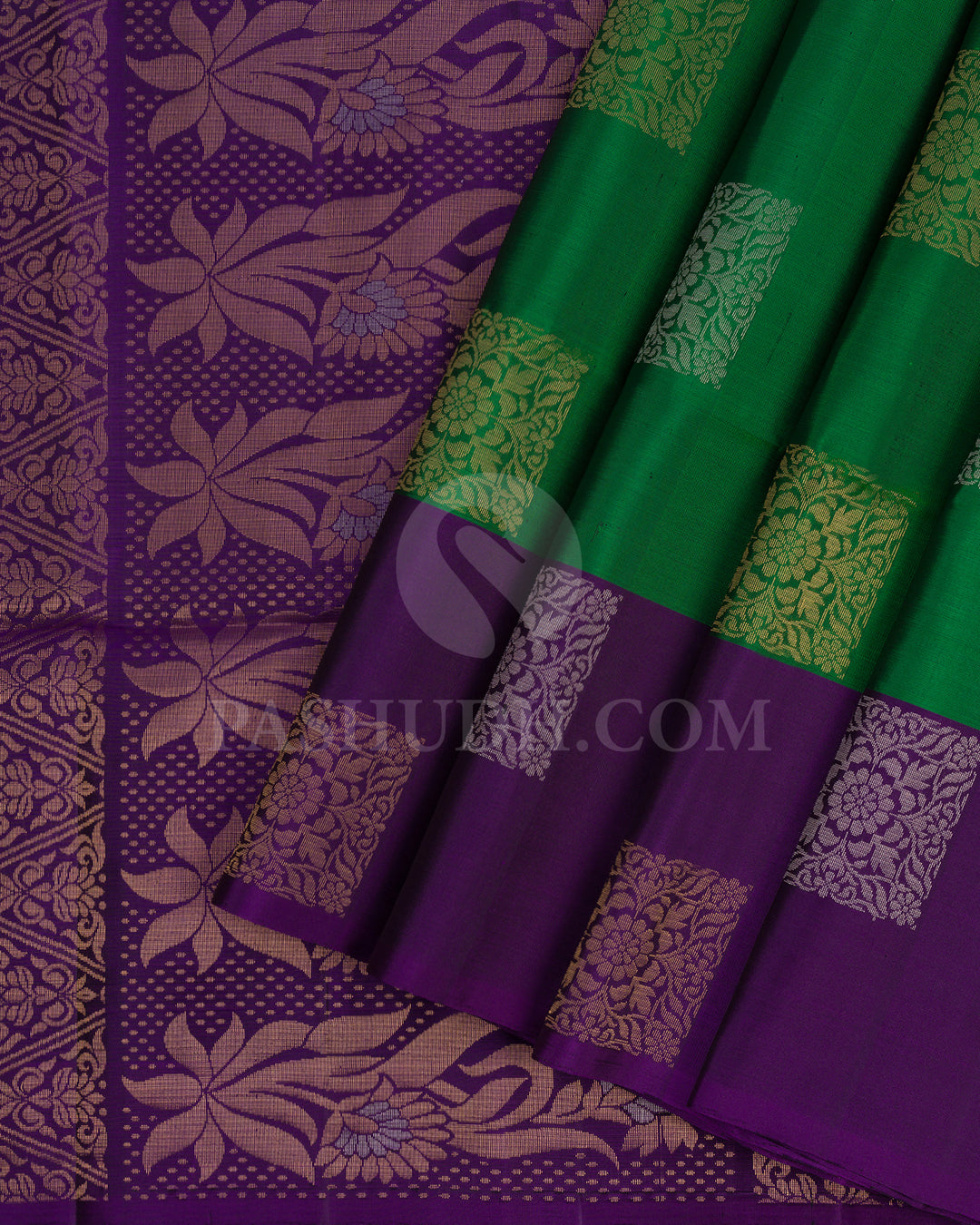 Parrot Green and Violet Soft Silk Saree - AC29