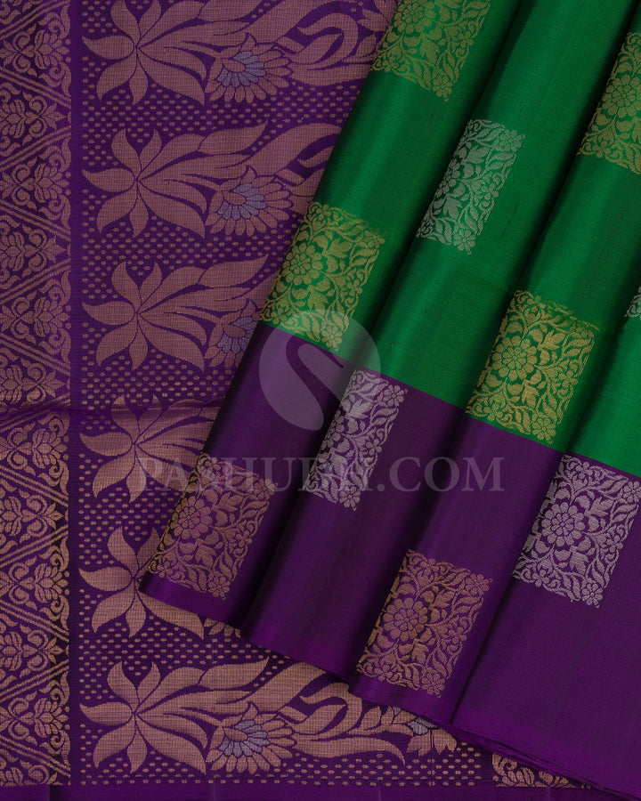 Parrot Green and Violet Soft Silk Saree - AC29