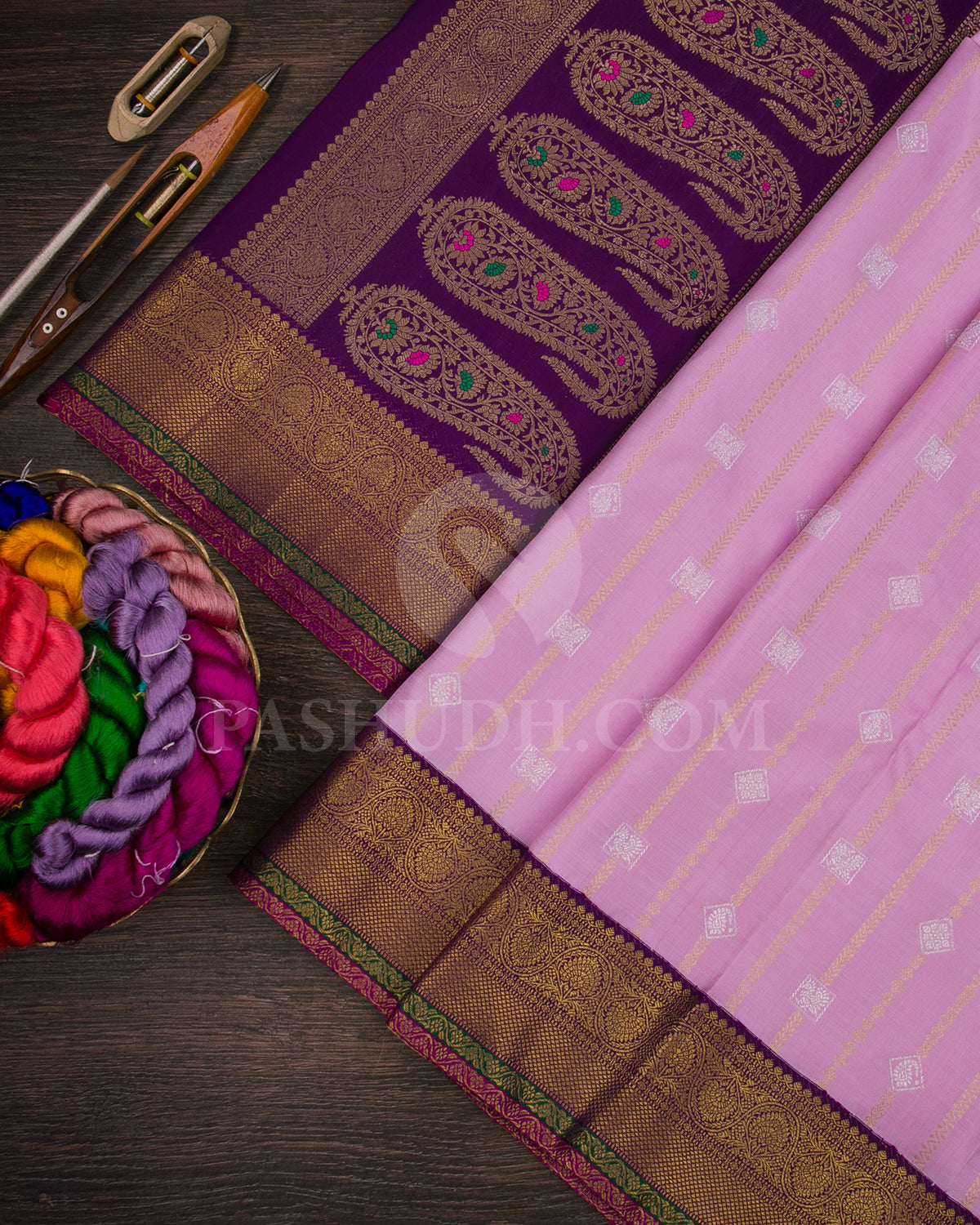 Baby Pink And Violet Pure Zari Kanjivaram Silk Saree - P172(A)