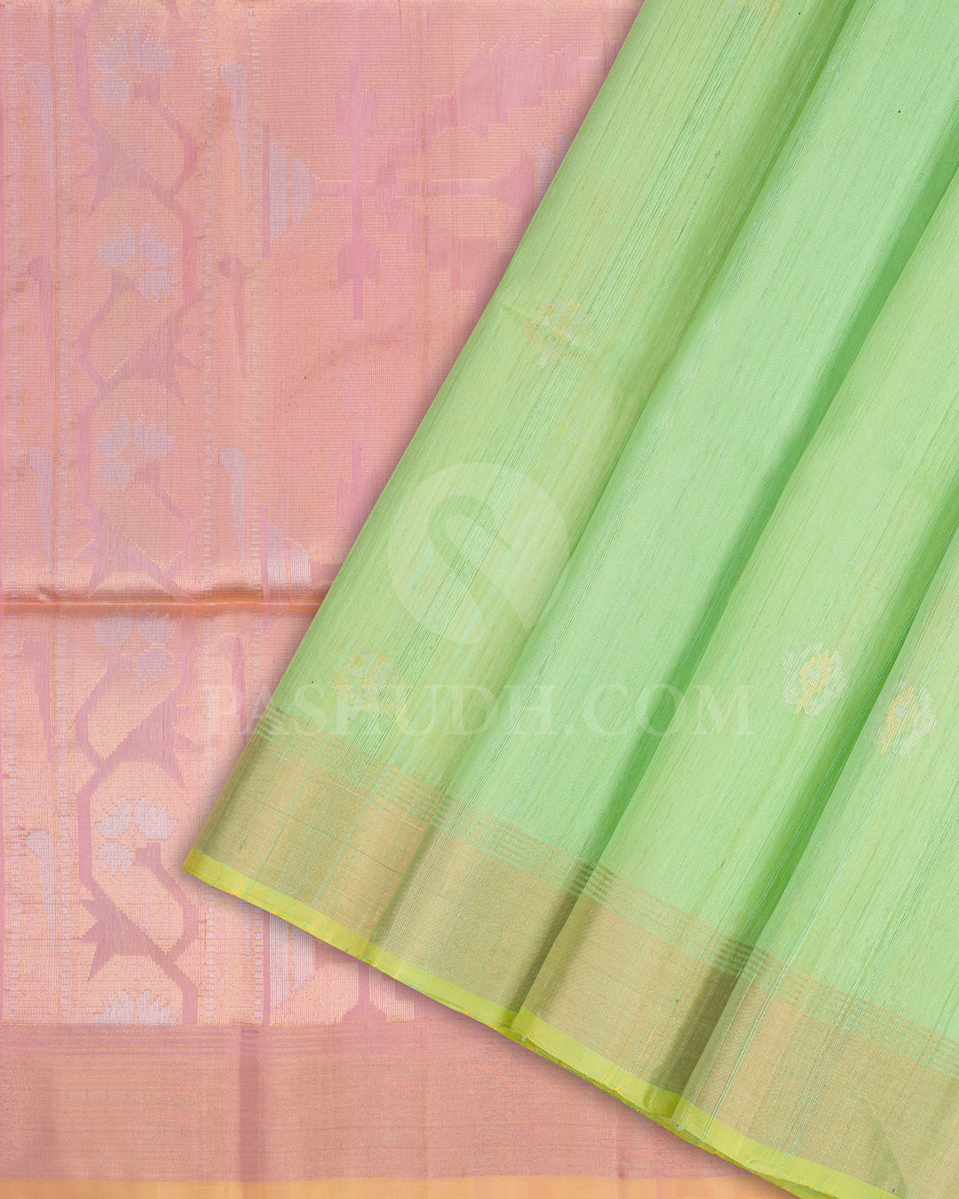 Rexona Green and Baby Pink Dupion Soft Silk Saree - AC35